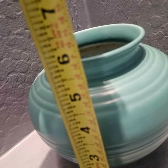 Glazed Teal Pottery Vase 6" - Picture 3 of 6
